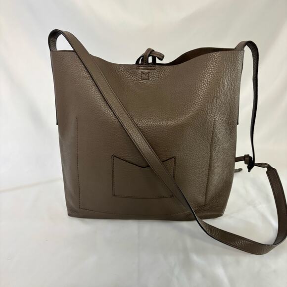Michael Kors Junie Large Pebbled Leather Messenger Green Taupe Shoulder Bag - Picture 7 of 14